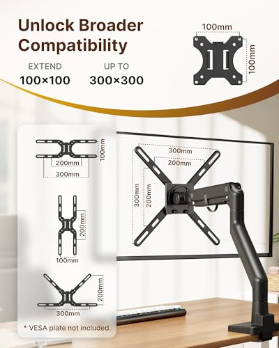 monTEK Ultrawide Monitor Arm Bundle with VESA Expansion Adapter Kit, Heavy-Duty Gas Spring Stand with USB A/C for 17"–57" Screens up to 59.4 lbs, Includes Adapter Extending VESA to 200x200 & 300x300