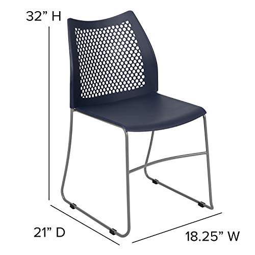 EMMA + OLIVER Home and Office Navy Sled Base Stack Chair with Air-Vent Back - color: Navy