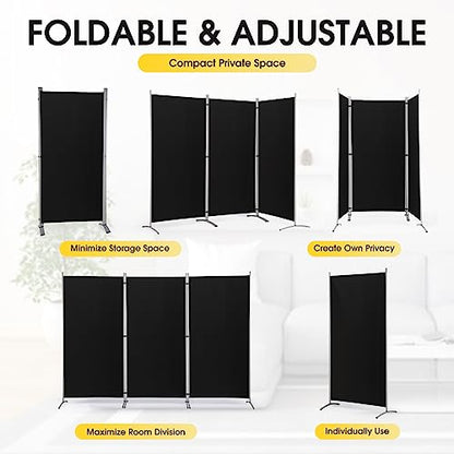 RANTILA 3 Panel Privacy Screen, 6 Ft Tall Folding Privacy Screen Room Dividers, Freestanding Room Partition Wall Dividers, 102''W x 20''D x 71''H, Black - color: Black, size: 34" - 3 Panel