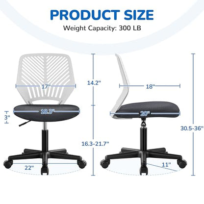 Topeakmart Armless Small Office Desk Chair, Adjustable Height Swivel, Dark Gray - color: Dark Grey