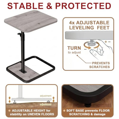GOYLSER Large C Shaped End Table for Couch, Height Adjustable Living Room Rotating Couch Tray Tables Sofa Table Tv Trays for Bedroom, Swivel Wooden Side Table for Small Space, Grey - color: Grey, style: Enlarged Standard
