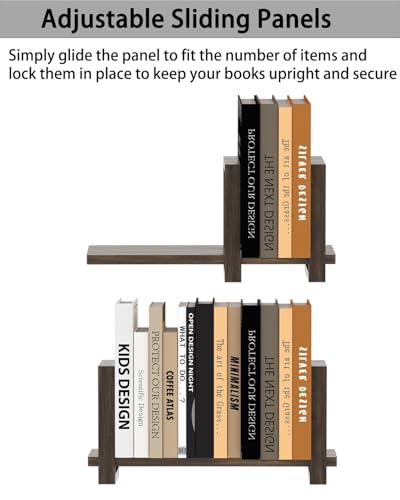 100% Solid Wood Adjustable Desktop Bookshelf, Retro Tabletop Bookshelf, Desk Shelf for Living Room, Home, Office, Perfect for Magazine, Books, Cookbooks, No Tools Required to Assemble, Dark Brown - color: Dark Brown
