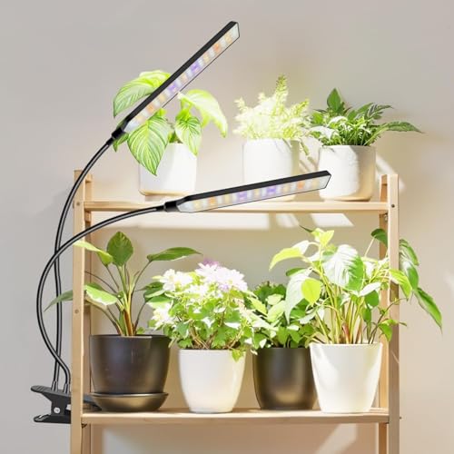 Aumtrly Clip on Grow Lights for Indoor Plants, 2 Head 114 LED Full Spectrum - color: Black 1 Pack