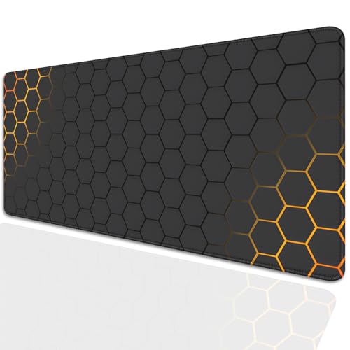 Black Gold Honeycomb Mouse Pad Desk Pad,Extended Gaming Mouse Mat,Stitched Edges Non-Slip Waterproof Rubber Base Mousepad for Office Desk Mat(27.5X11.8 in) - color: Black Gold Honeycomb