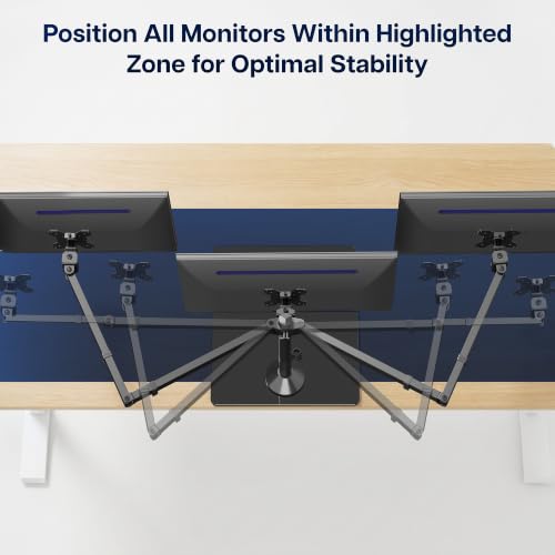 VIVO Black Triple Monitor Mount, Freestanding Triple Monitor Arm Stand for Desk with Glass Base, Heavy Duty Fully Adjustable Stand for 3 Screens up to 32 inches, Black, STAND-V332FG - size: 13" to 32" Screens