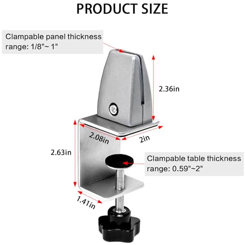 Sneeze Guard Clamp for 1/8"" to 1"" Thick Panel, Adjustable Desk Partition Clip, Aluminum Desktop Divider Clips, Easy to Install Desk Privacy Panel Clips, 4 Pack, GIY-9GM-QVV157 - color: Silver