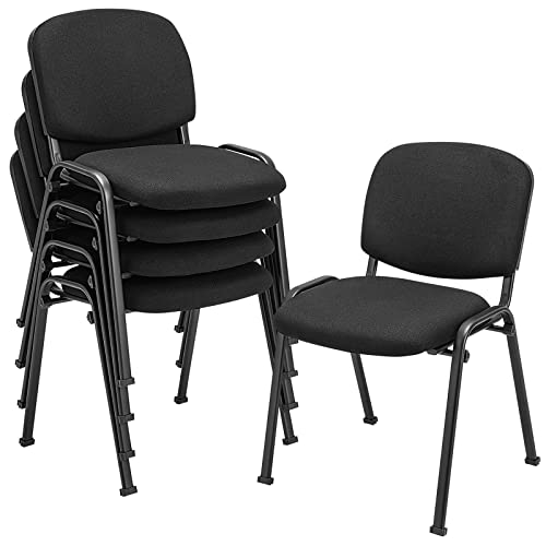 GIANTEX 5-Pack Conference Chair Set - Stackable Guest Chair with Metal Frame, Padded Cushion, Stacking Reception Chair, Lobby Chairs Set of 5, Stackable Chairs, Office Waiting Room Chair, Black