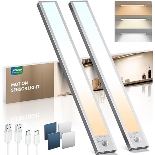 LROLTEF Under Cabinet Lights Wireless, 2 Pack 15.7 inch 1500mAh 3000K 4000K 6500K 3 Color Temps Dimmable Motion Sensor Light Indoor, Rechargeable LED Under Counter Lights for Kitchen, Stairs, Closet - color: 3000K 4000K 6500K, size: 15.7 inch