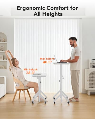 ErGear Small Standing Desk Adjustable Height, 6 Height Settings Up to 46.5″, Walking Pad Desk with Triangular Leg Design, Smooth Mobility with Lockable Wheels, Standing Desk for Walking Pad, White - color: White
