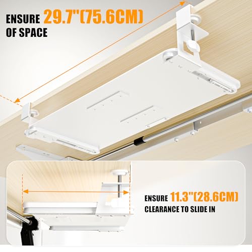 Under Desk Keyboard Tray, Pull-Out Drawer&Holder with C-Clamp 25.6"x11.8" - color: White