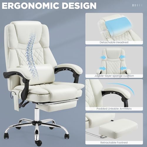 HOMREST 3D Kneading Massage Office Chair, White - color: White