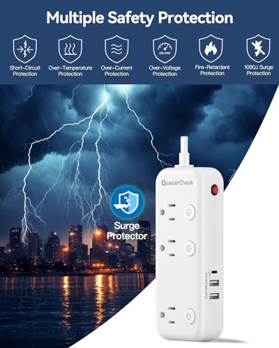 2 Prong Extension Cord with 6 Outlets 3 USB, 5FT Surge Protector, Old House | 1875W, 2 Prong to 3 Prong Outlet Adapter, Rotating Plug, USB-C(15.5W), Polarized, Non Grounded, Multi Plug - size: 5 FT-White-Two Prong