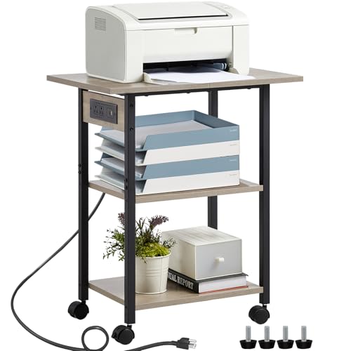 Lerliuo 3-Tier Printer Stand with Charging Station, Rolling Printer Table - color: Oak, size: 3-Tier with Charger