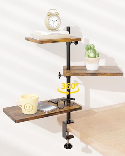 3 Tiers Clamp On Desk Shelf, 360° Angle Adjustable Desktop Shelf Organizer for Home Office Gaming Room, No Drill Desk Extender Adapt to 0.4-2.16 inches Table Thick, Black Brown - color: 3-tier Black Brown