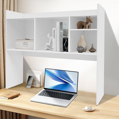 Desktop Bookshelf, 36" Desktop Organizer Shelf Oak Desk Hutch for Computer Desk 2 Tier Desk Shelf Multifunctional Freestanding Storage Rack Display Shelf for Home Office