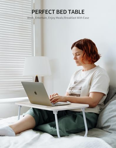 ZEAPTAC Foldable Lap Desk, Bed Desk, Bed Table & Laptop Stand w/Cup Holder - color: Black Marble