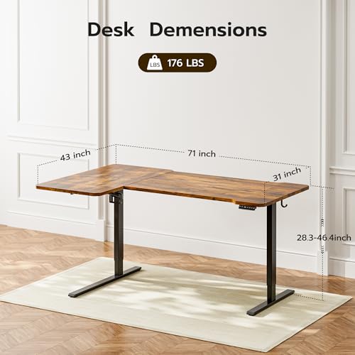 Acrolix L Shaped Electric Standing Desk, 71x43.5 Inch Reversible, Rustic Brown - color: Rustic Brown, size: 71