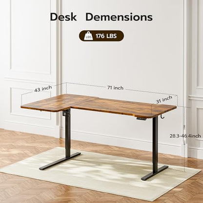 Acrolix L Shaped Electric Standing Desk, 71x43.5 Inch Reversible, Rustic Brown - color: Rustic Brown, size: 71