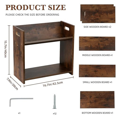 Desktop Bookshelf, 2 Tier Desk Shelf Organizer, Wood Office Tabletop Bookcase, Small Tabletop Book Rack, Portable Mini Bookcase for Book Display, Office, Home, Bedroom, Storage and Display