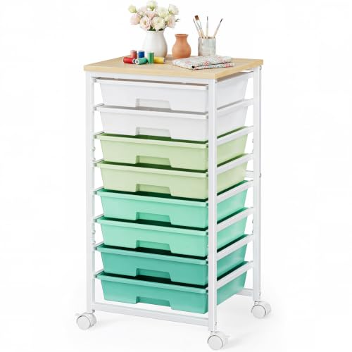 Pipishell Rolling Cart with 8 Drawers, Rolling Storage Drawer Cart with Lockable Wheels & Wood Tabletop, Craft Organizers and Storage for Craft Room, Classroom, Home Office, Kids Room, Green Gradient - color: Green Gradient, size: 8-Drawers