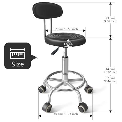 Rolling Stool with Backrest, Adjustable 360° Swivel Task Stool - color: Black
