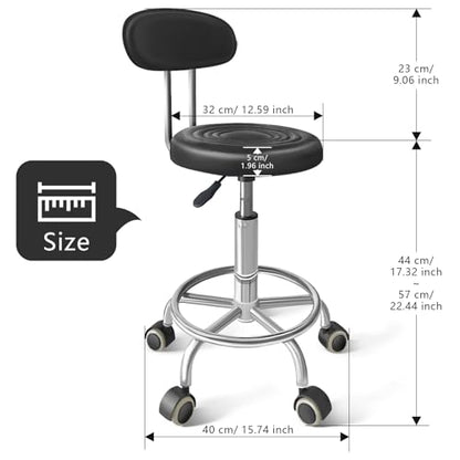 Rolling Stool with Backrest, Adjustable 360° Swivel Task Stool - color: Black