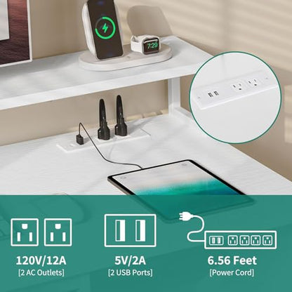 DWVO 47" Office Desk with Drawers, Monitor Stand, Power & LED, White