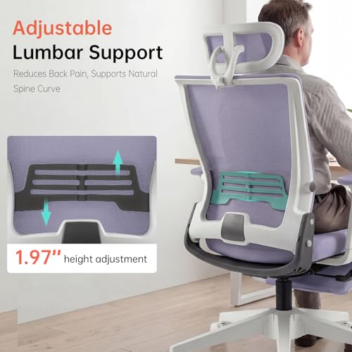 Ergonomic Foldable Office Chair with Footrest and Lumbar Support, Purple - color: Purple
