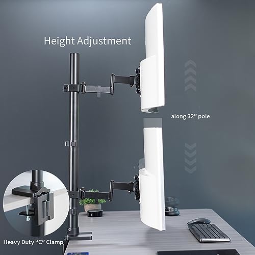 VIVO Dual Vertically Stacked Ultra-Wide Monitor Desk Mount with Extension Arms, Extra Tall Heavy Duty Adjustable Stand for 2 Ultrawide Screens up to 43 inches, 50 lbs Capacity, Black, STAND-V202T