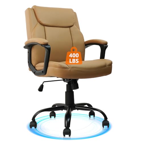 CLATINA Brown Office Chair Computer Chairs PU Leather Executive Office Chairs Swivel Adjustable Height Chair with Upholstery Fixed armrest Mid-Back Leather Thick Cushion Office Chair Brown 1Pack - color: Brown_1, size: 1 Pack