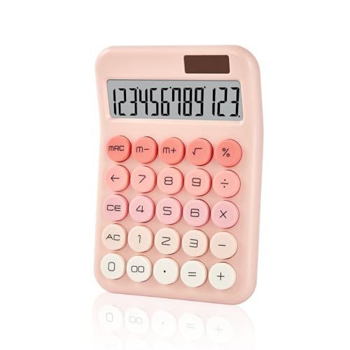 KANBIT Cute Pink Desktop Calculator, 12-Digit Basic Calculator with Large LCD Display and Responsive Buttons, Dual Solar & Battery Powered Calculator for Office, School, Home and Business