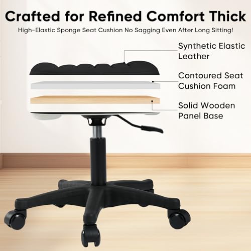 Ergonomic Adjustable Under Desk Footrest,Ottoman with Wheels | 500lbs|360° swivel Silent PU casters|Thick 2.36" Seat| Rolling Stool with Wheels for Massage,Salon,Spa,Clinic,Office,Home - color: Black