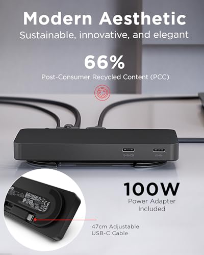 Lenovo USB-C Dual Display Travel Dock w/ 100W Power Adapter - 7 Ports, Integrated USB-C Cable, Universal Compatibility, Dual Displays at 4K - Black - style: USB Dock + Adapter