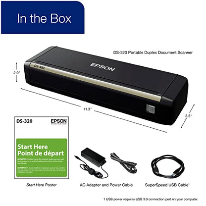 Epson DS-320 Mobile Scanner with ADF: 25ppm, Twain & ISIS Drivers, 3-Year Warranty