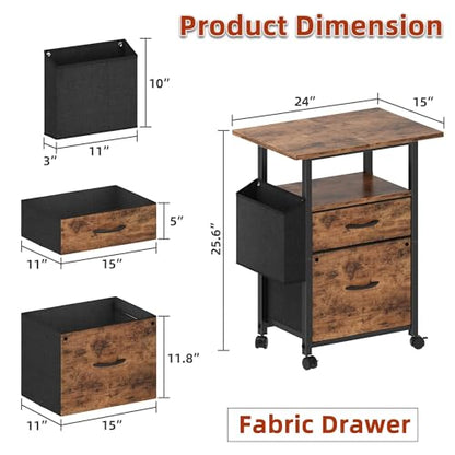 GYIIYUO 2 Drawer File Cabinet 24''W, Mobile Filing Cabinet, Printer Stand - color: Light Brown