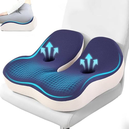 Seat Cushion, Memory Foam for Sit Bone and Back Pain Relief - color: Blue