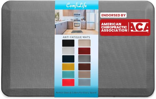 ComfiLife Anti Fatigue Floor Mat – 3/4 Inch Thick Kitchen Mats for Floor, Standing Desk Mat, Kitchen Rug – Comfort at Home, Office – Durable – Stain Resistant – Non-Slip Bottom (20" x 32", Gray) - color: Grey, size: 20" x 32"