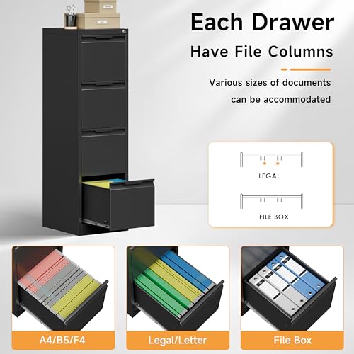 Bestoo File Cabinet, 4 Drawer Filing Cabinet with Lock, Metal File Cabinet - color: Black, size: 4Drawer-Vertical-50"H