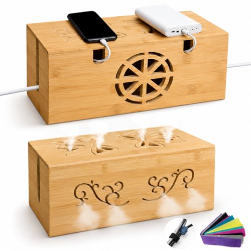 Bamboo Extra Large Cable Management Box, 15.7 x 6.7 x 6.7in | Cable Management Box - Large Bamboo Cord Organizer for Desk and Home Office - Power Strip Hider with Ventilation