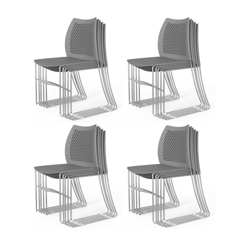 VINGLI 20 Pack Plastic Stacking Chairs, Stackable Office Chairs, Grey | Stackable Office Chair with Metal Sled Base, Ergonomic Plastic Seat & Holes Back, Multiple Use for Waiting Break Room Banquet - color: Grey, size: 20 Pack