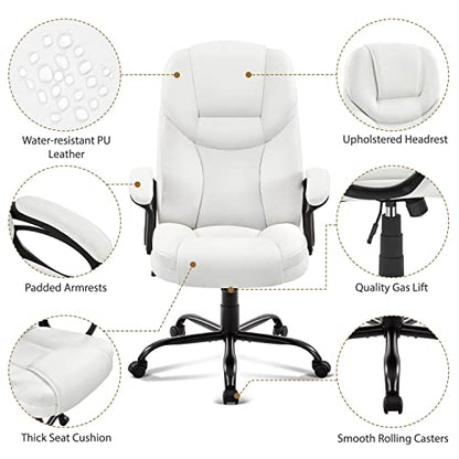 Yaheetech Executive Office Chair High Back PU Leather Adjustable Seat White - color: White