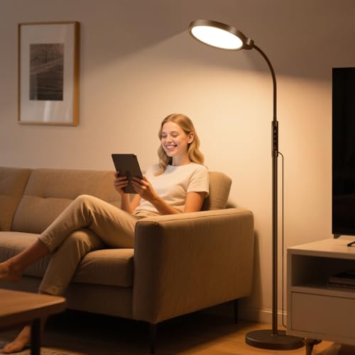 Morfone Light Therapy Lamp, 11000 Lux Sunlight Lamp with Adjustable Height | 5 Color Temperatures & 10 Brightness，1H Timer，Touch Remote Control，Happy Lamp with Memory Function for Home/Office - color: Black