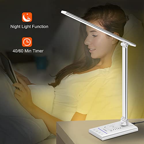 AFROG 5th Gen Multifunctional LED Desk Lamp with 10W Fast Wireless Charger, USB Charging Port,1800Lux Super Bright,5 Lighting Mode,7 Brightness, Touch Control, Auto Timer, 15W Office Table Lamp - color: White 5.0 Pro