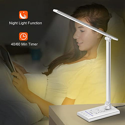 AFROG 5th Gen Multifunctional LED Desk Lamp with 10W Fast Wireless Charger, USB Charging Port,1800Lux Super Bright,5 Lighting Mode,7 Brightness, Touch Control, Auto Timer, 15W Office Table Lamp - color: White 5.0 Pro