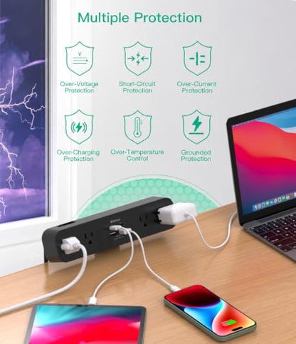 PD 40W USB C Desk Clamp Power Strip, 8-in-1 Desktop Mount Surge Protector with 4 AC Outlets 2 USB-C & 2 USB-A Ports, Fast Charging Station, 5Ft Extension Cord, Desk Edge Mount for Home Office, Black