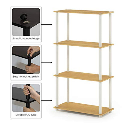 Furinno Turn-N-Tube Toolless 4-Tier Storage Shelves, Beech - color: Beech/White, size: 4-Tier Round Tube