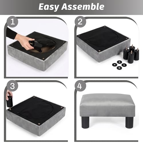 Joveco 15'' Small Foot Rest Stool Ottoman- Upholstered Footstool and Ottomans Small Footrest for High Beds- Lightweight and Portable, Light Gray - color: Light Gray