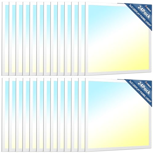 Amico 24 Pack 2x2 LED Flat Panel Light with 3CCT, 40W, 5000LM, ETL/FCC | 4000K/5000K/6500K, 20W/30W/40W, 0-10V Dimmable, Super Bright LED Drop Ceiling Fixtures for Office Meeting Classroom - size: 24 Pack