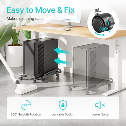 PEGZONE Adjustable PC Stand for Floor Ventilated CPU Cart,Black - color: Black
