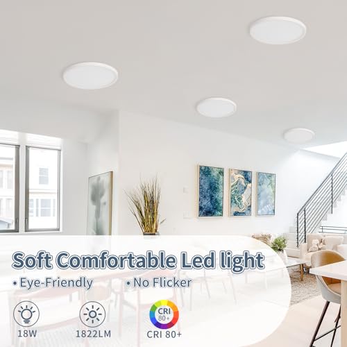 6 Pack 8.6 Inch LED Flush Mount Ceiling Light, ETL ,18W, 1822LM, 3000K/3500K/4000K/5000K/6500K CCT Selectable, 0.66in Ultra Thin Round Flat Panel Ceiling Light Fixture for Bedroom, Kitchen (White) - color: White, size: 8.6"-6pack